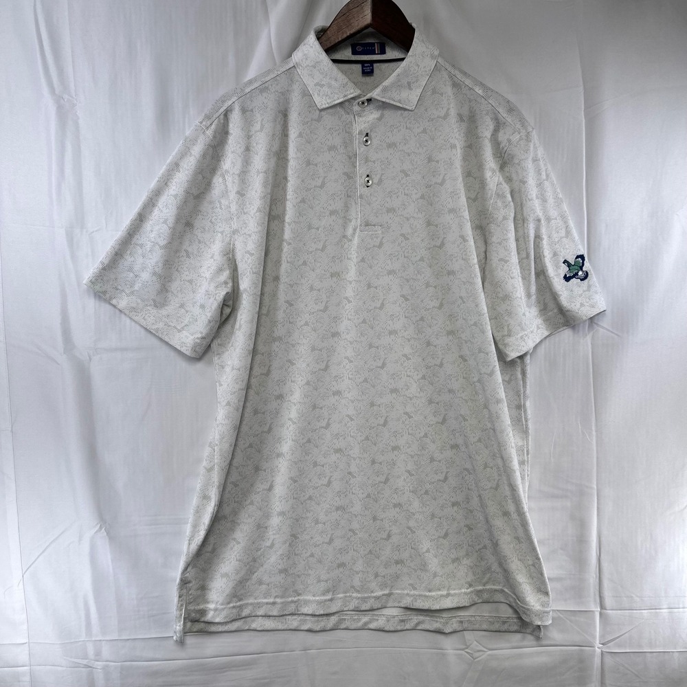 Stitch Golf Polo Shirt Mens‎ M/L White Grey Abstract Print Performance Stretch